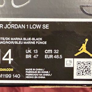Jordan 1 Low SE White and Blue Athletic Shoes size 14